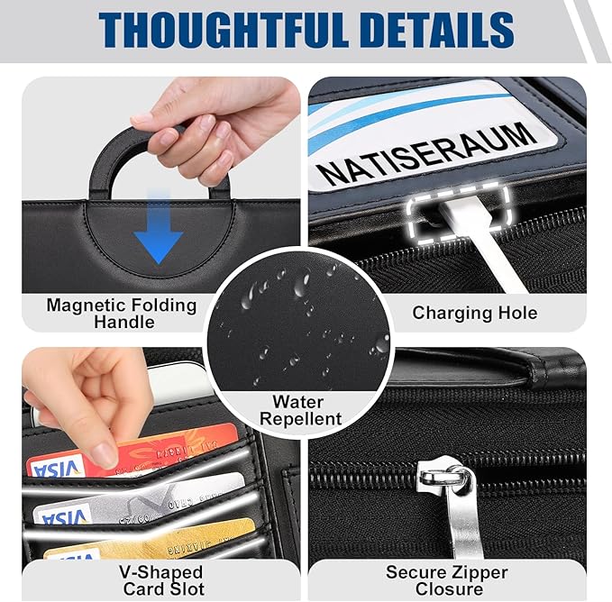 Portfolio Binder 3 Ring Includes Pen and 5 Dividers with 10 Pockets, Padfolio Organizer with Zipper for Men and Women, Includes A4 Notepad for Business, School, Work