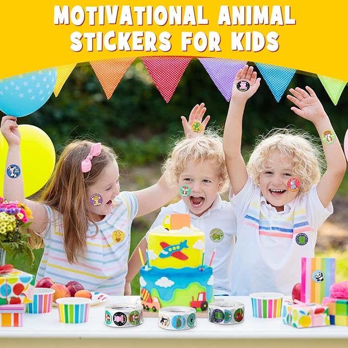 Outus 3 Rolls Motivational Stickers for Kids, 1500 Pcs Inspirational Cartoon Reward Stickers Teacher Supplies for Potty Training School Classroom Students Prizes, 24 Designs(Animal Style)