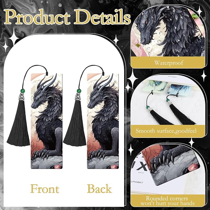 Dragon Acrylic Bookmarks Gifts - 6 Pcs Fantasy Bookmarks with Tassels Cool Romantasy Book Marks Page Marker Clip Gift for Men Women Book Lover Teacher Student Bookish Bookworms Reading