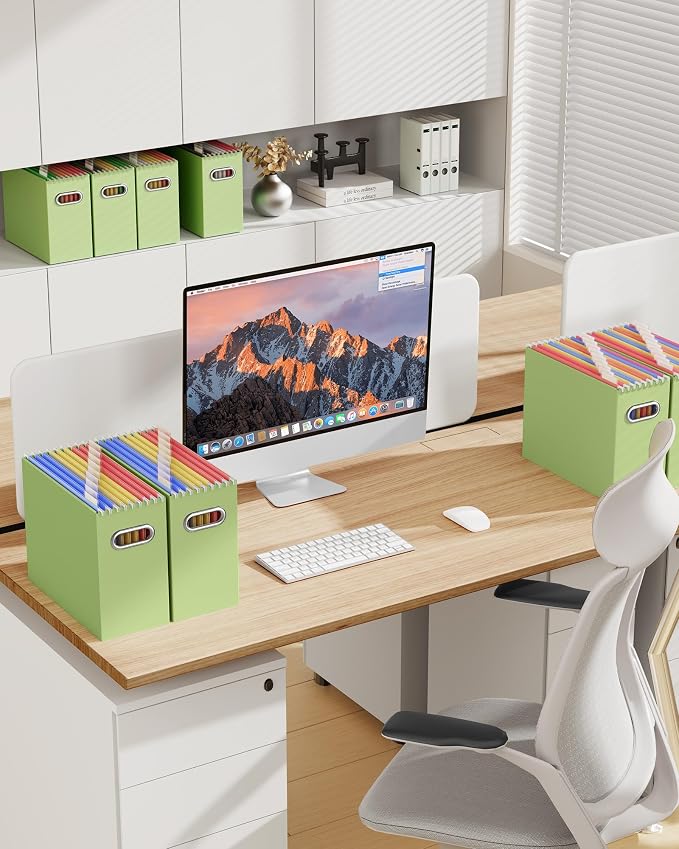 Oterri File Organizer Box, Portable Collapsible Cardboard File Folder Organizer with Handle for Letter Size Hanging Files, Document Storage Box for Home Office & Classroom (8 Packs, Mixed Colors)