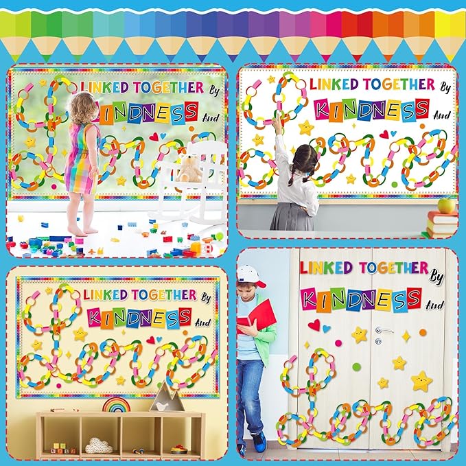 gisgfim Kindness Valentine Bulletin Board Decorations Back to School Classroom Paper Cutouts 3D Colorful DIY Craft Motivational Link Together by Love Bulletin Board Decor for Christmas Chalkboard Wall