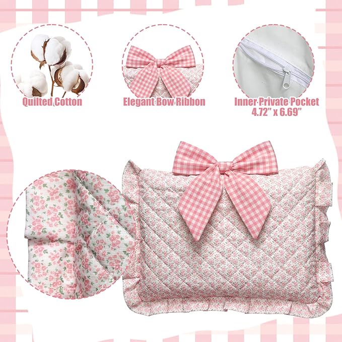 Honoson Quilted Bow Bible Sleeve Cover Case Padded Protector Washable Bible Bag Pouch Christian Gift for Women Girls Book Lover Gifts(Pink Floral)