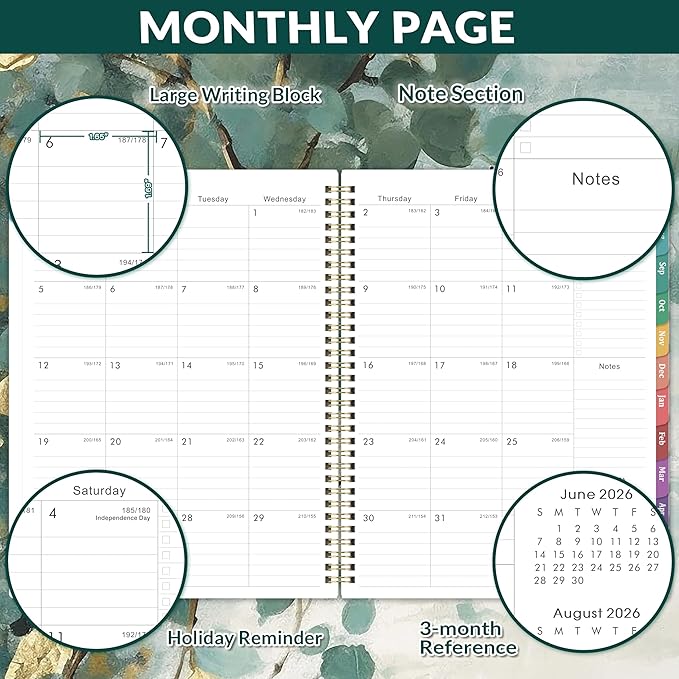 Planner 2026-2027 - Academic Planner 2026-2027, Jul. 2026 - Jun. 2027, 9''x11'', 26-27 Planners Weekly and Monthly with Tabs, Pocket, Twin-wire Binding - Art Leaves