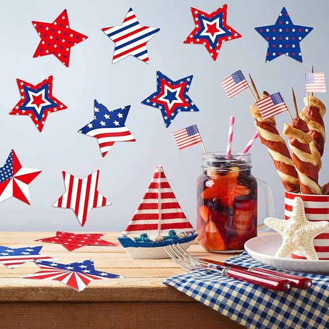 Geyee 108 Pcs Patriotic Star Cutouts 4th of July Paper Star Cutouts Independence Day Stars Accents for Memorial Day DIY Bulletin Board Star Cutouts for Kids Patriotic Theme Party Decor