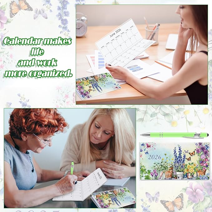 Gueevin 2026 Pocket Calendar for Purse with Pen Small Pocket Planner Handy Weekly Monthly Planner Journal Writing Notebook Valentine New Year Gift Sister Friend Women(Garden,Light Green)