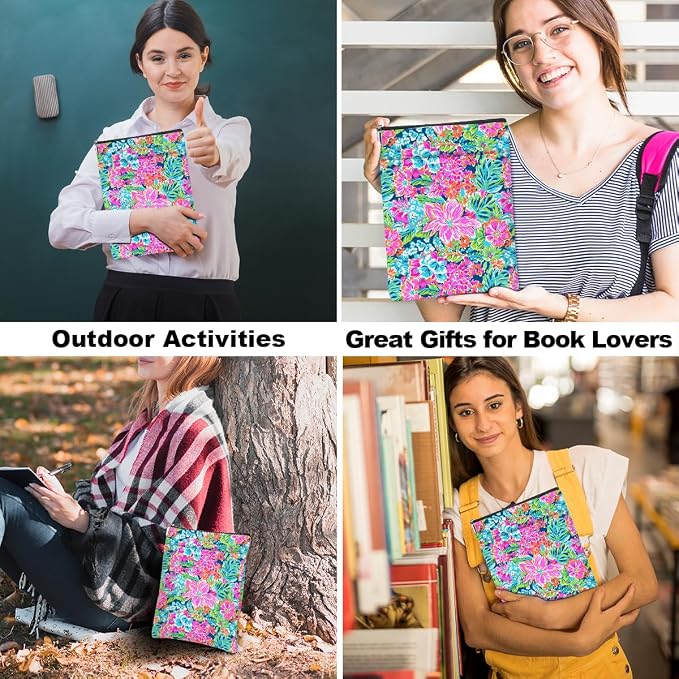 Book Sleeve Book Lovers Gifts Waterproof Books Pouch Protector with Zipper & Pocket Gifts for Women Girls Bookworm Teacher Reader Librarian Birthday Friendship Christmas Watercolor Floral Pattern