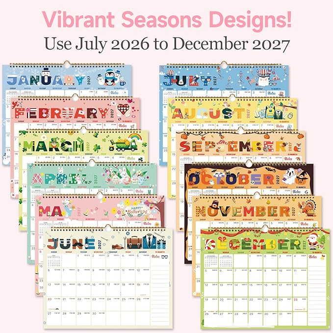 Lbylyhxc Calendar 2027 - 18 Monthly Wall Calendar 2026-2027 from July 2026 to December 2027, 14.8 x 11.5 Inches.Thick Paper includes major holidays and dedicated space for notes and important dates (Calendar 2026-2027 festivals)