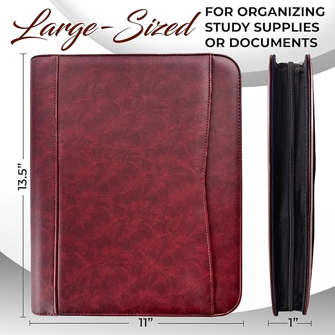 DEHITE Leather Portfolio for Men – Padfolio Case for Men and Women – Cherry Bible Notebook Organizer – Pen Slots – Zipper Binder – Premium PU Leather – Feels Like Full-Grain – Office Gift Accessories
