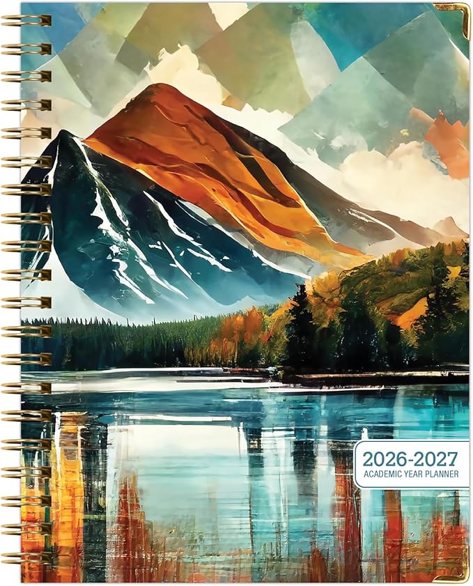 HARDCOVER Academic Year 2026-2027 Planner: 14 Months (May 2026 Through June 2027) 8.5"x 11" Daily Weekly Monthly Planner Yearly Agenda. Bookmark, Pocket Folder and Sticky Note Set (Lake View)