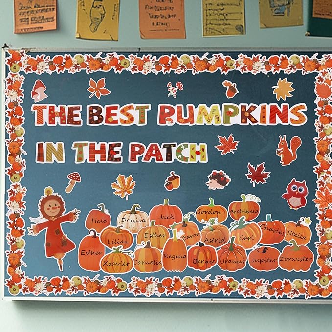 Fall Pumpkin Patch Bulletin Board Decoration - Back to School Decor with Autumn Maple Leaves Pumpkins for Classroom Chalkboard School Bulletin Board Teacher Supplies