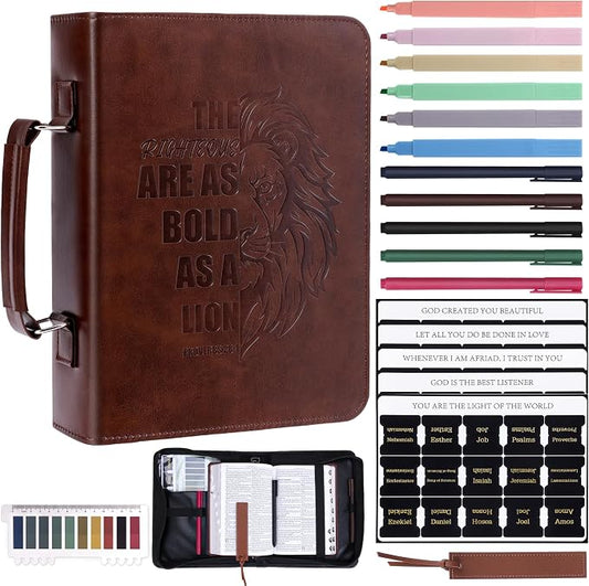 XKDOUS 20 Pcs Bible Case Set with Tabs, Pens, Study Supplies Carrier Holder Portable Men's Bible Bag Church Book Leather Cover Father Day Christian Gift for Dad, Mom, Men, Women