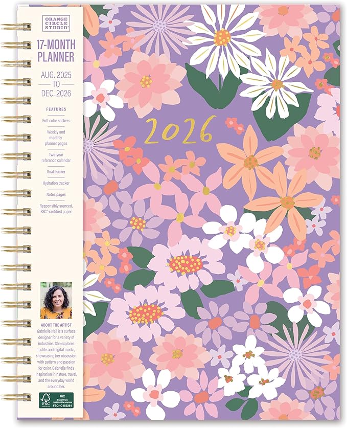 Orange Circle Studio 2026 Planner, Secret Garden, Extra Large Spiral Planners, Weekly & Monthly Planner for School or Work, Note Pages, Budget, Goal & Hydration Tracker, 256 Stickers