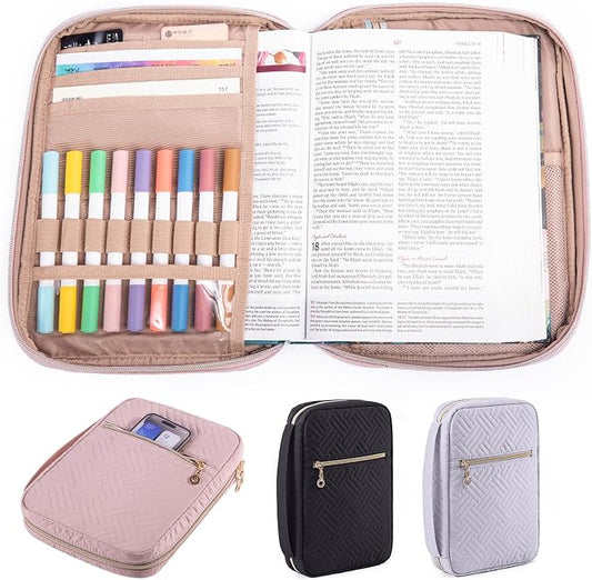 APLUFINE Quilted Bible Cover for Women, Zippered Organizer Bag with Sleeve for Study Supplies, Accessories & Journals, Church Carrying Gift for Girls, Book Carrying Case