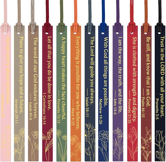 12Pcs Bible Bookmark, Christian Bookmarks for Women Leather Religious Christian Easter Gifts for Book Lovers Readers Women Students (Retro)