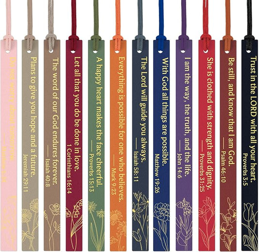 12Pcs Bible Bookmark, Christian Bookmarks for Women Leather Religious Christian Easter Gifts for Book Lovers Readers Women Students (Retro)