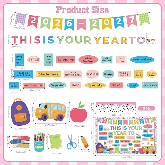 Classroom Bulletin Board Decoration Set This is Your Year Inspirational Classroom Decoration Pastel Welcome Back to School Bulletin Board Cutouts for School Office Chalkboard Wall Door Decor Supply
