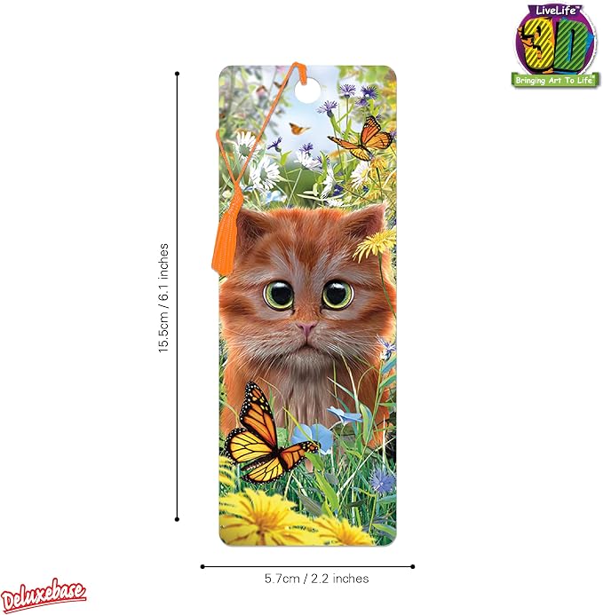 3D LiveLife Bookmark - Ginger Kitten from Deluxebase. Cute Lenticular Cat Page Marker. Animal Themed Accessories for Book Lovers. Small Gifts for Men, Women, Writers and Teachers.