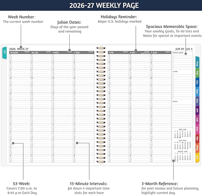 Appointment Book 2026-2027 - Appointment Planner with Weekly ＆ Monthly Spread, Jul 2026 - Jun 2027, 8.5’’ x 10.5’’, Large, 15 Minute Increments, 2026-2027 Daily Planner with Pockets, Tabs, thick paper