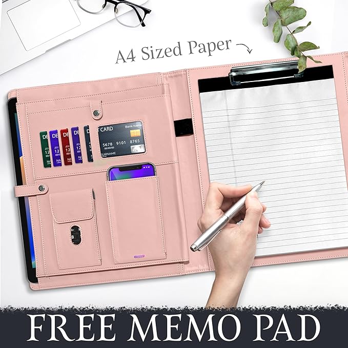Padfolio for Women, Leather Padfolio Perzonalized, Legal Pad Portfolio with 2 Notepads, Black Letter Padfolio.