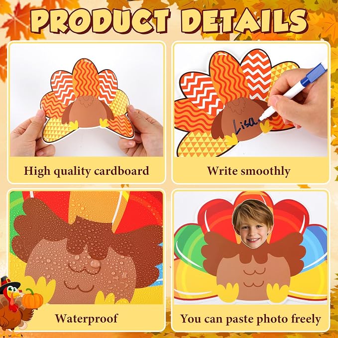 gisgfim 80Pcs Fall Decorations Bulletin Board Thanksgiving Turkey Paper Cut-Outs Classroom Decor for Boy Girl DIY Craft Photo Wall Autumn Turkey Kindergarten Preschool Party Favor Supply
