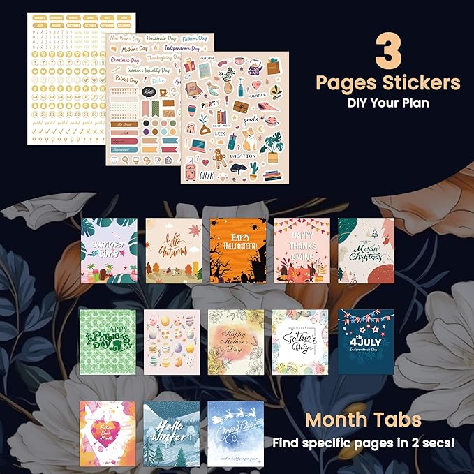 CAGIE 2026 Planner Weekly and Monthly, Jan-Dec 2026 8.3 x 9.3 Inch Hardcover Spiral Bound, 13 Tabs and Pocket, Floral Daily Planner for Women, Perfect 2026 Yearly Calendar Planner