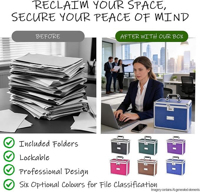 File Storage Cabinet for Letter Size Hanging File Folders, Suspension File Holder, Document Organizer Filing Lockbox in Office and Home with Combination Lock and 10-pack Hanging Files (Blue, Letter)