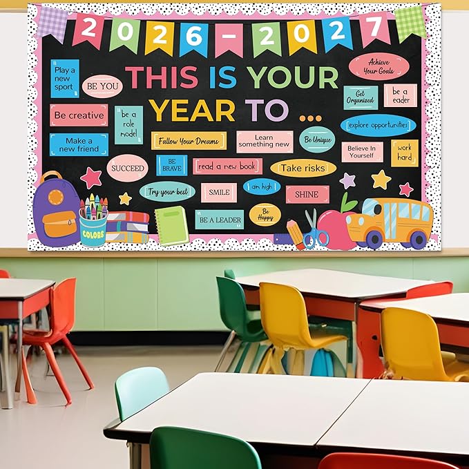 Classroom Bulletin Board Decoration Set This is Your Year Inspirational Classroom Decoration Pastel Welcome Back to School Bulletin Board Cutouts for School Office Chalkboard Wall Door Decor Supply