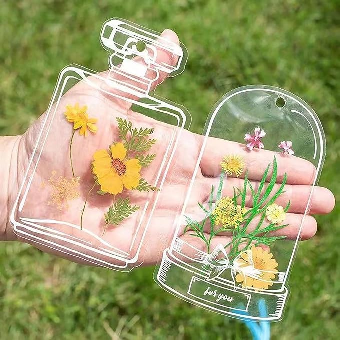 DIY Transparent Dried Flower Bookmarks, Clear Bookmark for Dried Flowers, Handmade Beautiful Thousand Flower Bookmark Page Clear Jars Stickers with Hole (40 Pcs)