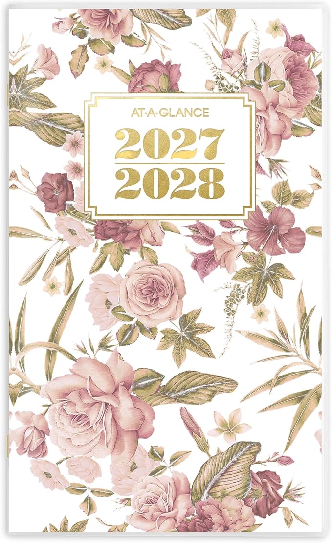 AT-A-GLANCE 2027-2028 Planner, 2 Year Monthly Planner, 3.5" x 6", Pocket Size, Badge, Floral (1842F-021-27)