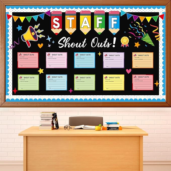 Staff Shout Out Bulletin Board Decoration Fun Shout Cutouts Appreciation Recognition Colorful Pencils Wall Decals Theme Party Supplies for Back to School Classroom Chalkboard Window Decoration Favor