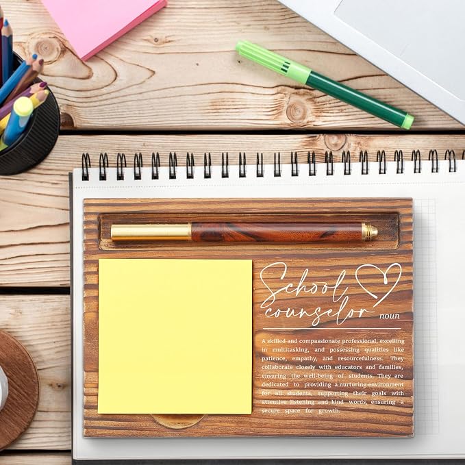 Appreciation Gift for School Counselor & Therapist Sticky Note Holder, Thank You Desk Decor, Back to School Guidance Keepsake for Office, Self-Stick Note Pad Holder TZP79