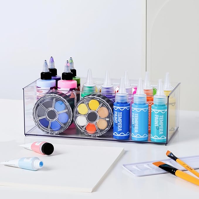 Simply Tidy 12" x 6" Clear Stacking Storage Bin - Stackable Plastic Organizer for Desk, Crafting, and Office Supplies - 1 Pack