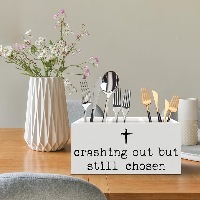 Christian Cross Pen Holder, Christian Gifts for Women Men Office Pen Pencil Holder Organizer for Desk Accessories, Bible Verse Religious Wooden Box Desk Decor for Home Office Desk Decorations