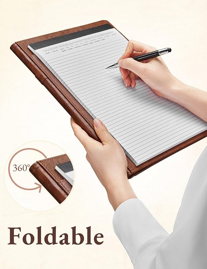 Mymazn Padfolio Portfolio Folder, Faux Leather Interview Resume Folder with Document Organizer & Business Card Holder, Letter-Sized Notepad Legal Pad Holder for Men Women (Brown)