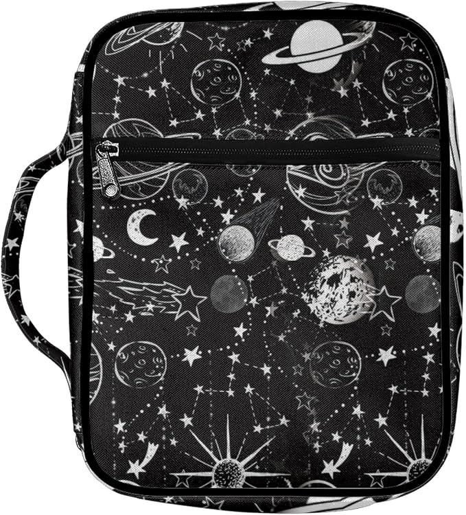 Coldinair Outer Space Print Bible Covers Bag for Kids,Carrying Book Case Church Bag Bible Holder with Handle and Zippered Pocket