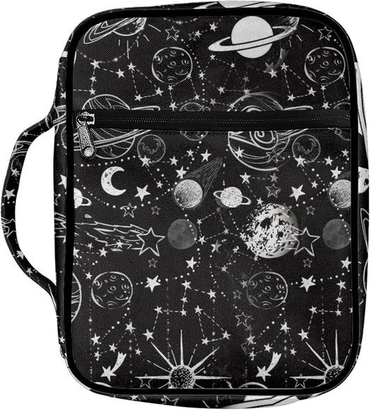 Coldinair Outer Space Print Bible Covers Bag for Kids,Carrying Book Case Church Bag Bible Holder with Handle and Zippered Pocket