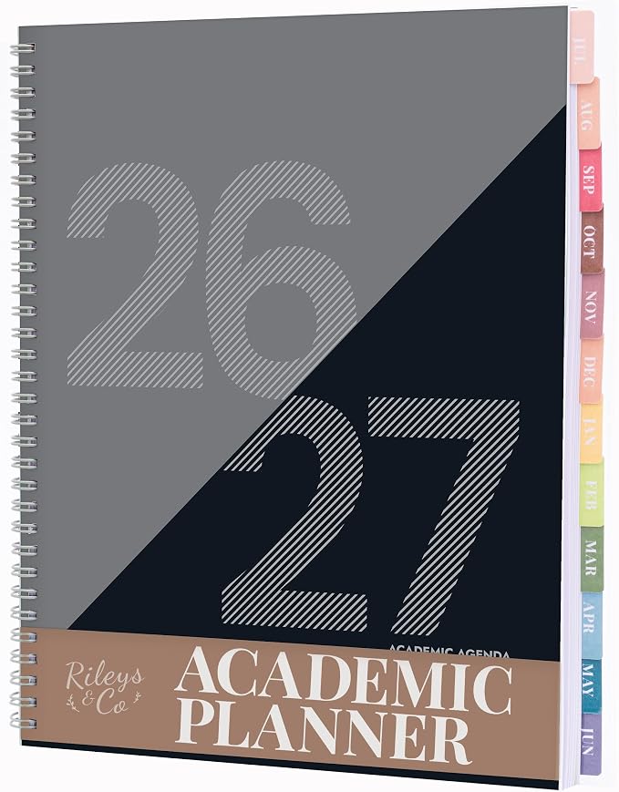 Rileys Academic Planner 2026-2027, Daily, Weekly & Monthly Planner, July 2026 - June 2027, Student Notes Pages, Twin-Wire Binding, Weekly Agenda for School & Work (8.5 x 11-Inches, Geographic, Black)