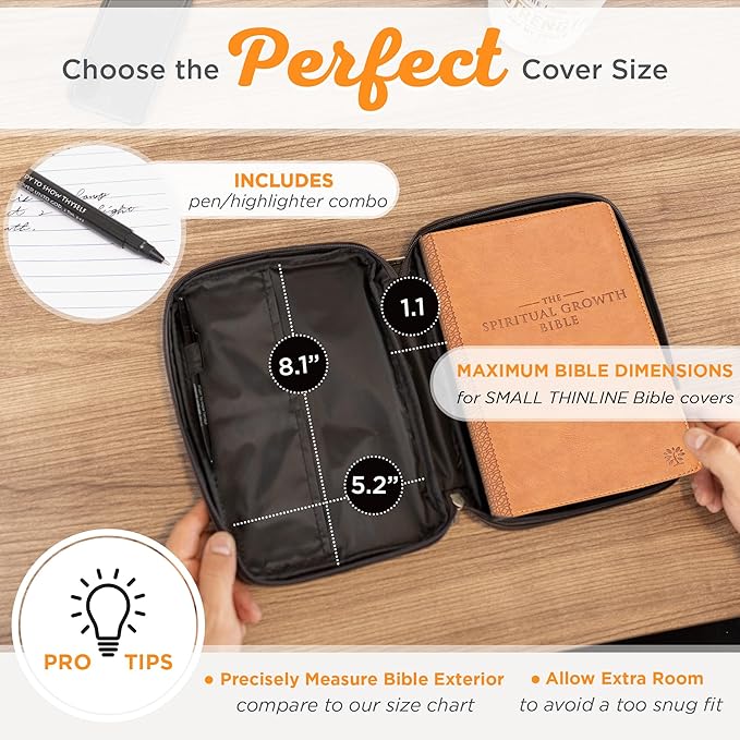 Christian Art Gifts Faux Leather Bible Cover for Men and Women | Ichthus Jesus Fish Emblem Zippered Two-Fold Organizer Case for Bible or Book w/Handle
