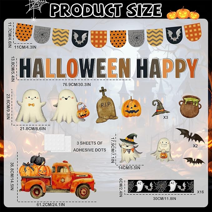 Justforjoyful Halloween Bulletin Board Set Vintage Ghost Evil Pumpkin Bat Bulletin Board Happy Halloween Cutouts Classroom Wall Decor for School Home Chalkboard Fall Party Supplies