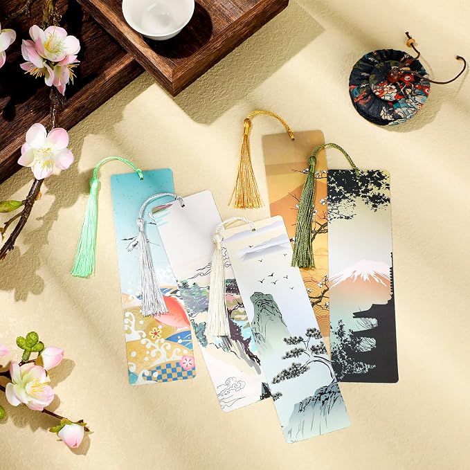 Yexiya 48 Pieces Tassel Anime Bookmark Inspirational Japanese Paper Bookmark Japan Art Impressions Nature Manga Book Card for Artists Men Women Book Lover Teen
