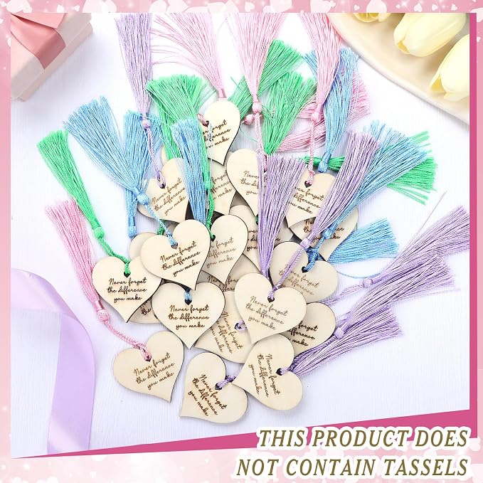 48 Pcs Employee Appreciation Tokens Gifts Bulk Never Forget the Difference You Make Wooden Bookmarks Thank You Tokens Keepsake Craft for Staff Teacher Xmas Party Favors(Heart)