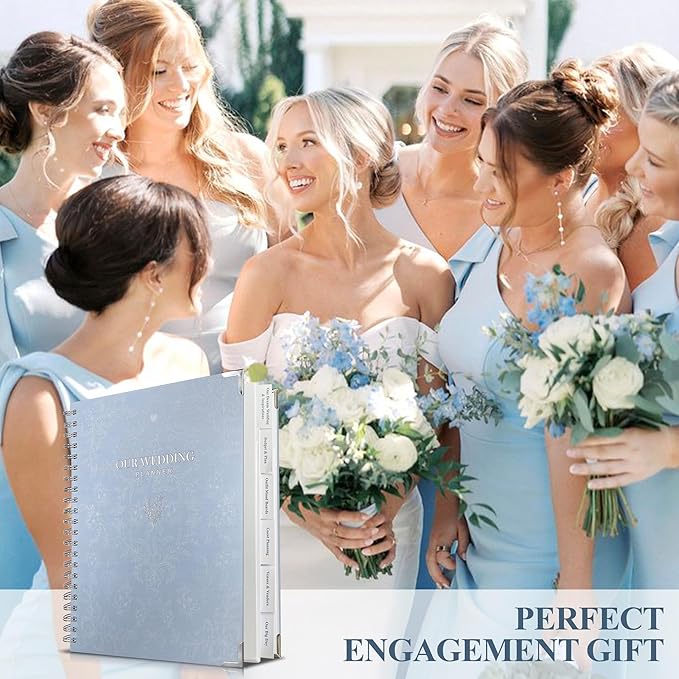 Bride Squad Wedding Planner Book and Organizer | Bridal Wedding Planner Book with Countdown Calendar & Checklists | A Thoughtful Engagement Gifts for Couples, Blue Floral