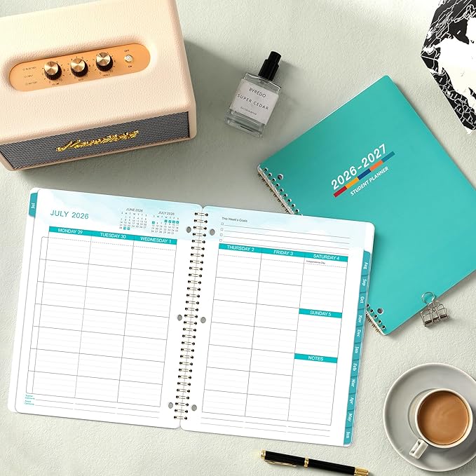 Student Planner 2026-2027 - Academic Planner 2026-2027, July 2026 - June 2027, 11" × 9", Weekly Lesson Planners, Monthly & Weekly School Planners for Middle/High School, Stickers, Week's Goals, Tabs