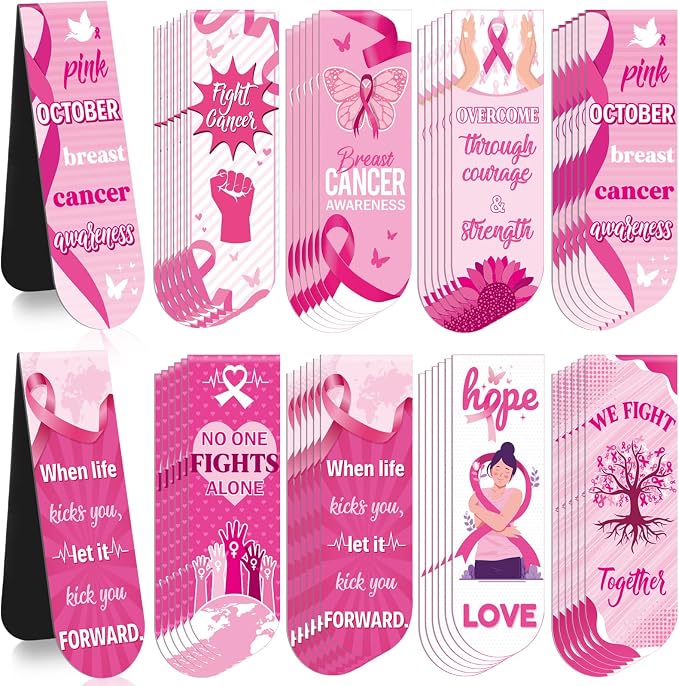 48 Pcs Breast Cancer Awareness Bulk Items Magnetic Bookmarks Pink Ribbon Accessories Book Marks Hope Butterfly Inspirational Gifts for Breast Cancer Charity Office Fundraiser Events Supplies