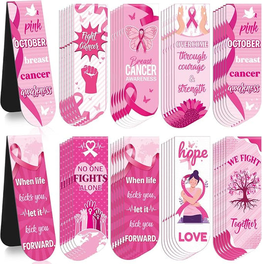 48 Pcs Breast Cancer Awareness Bulk Items Magnetic Bookmarks Pink Ribbon Accessories Book Marks Hope Butterfly Inspirational Gifts for Breast Cancer Charity Office Fundraiser Events Supplies