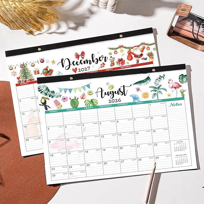 Desk Calendar 2026-2027, 18 Months Desk/Wall Calendar 2026-2027, July 2026 - December 2027, 17" x 12", with Large Ruled Blocks for Planning