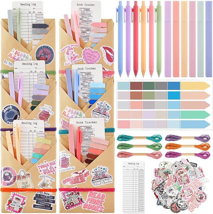 6 Set Blind Date with a Book Gift Box Supplies Includes Romance Book Stickers Kraft Paper Ballpoint Pens Highlighters and More for Bookish Librarian Readers Lovers Club Valentine's Gift