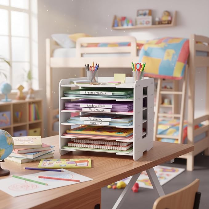 Juexica 6 Tier Scrapbook Paper Organizer 13 x 12.6 x 12.6 Inch Stackable Paper Storage Holder for Desk Desktop File Organizer for Home Office Classroom School
