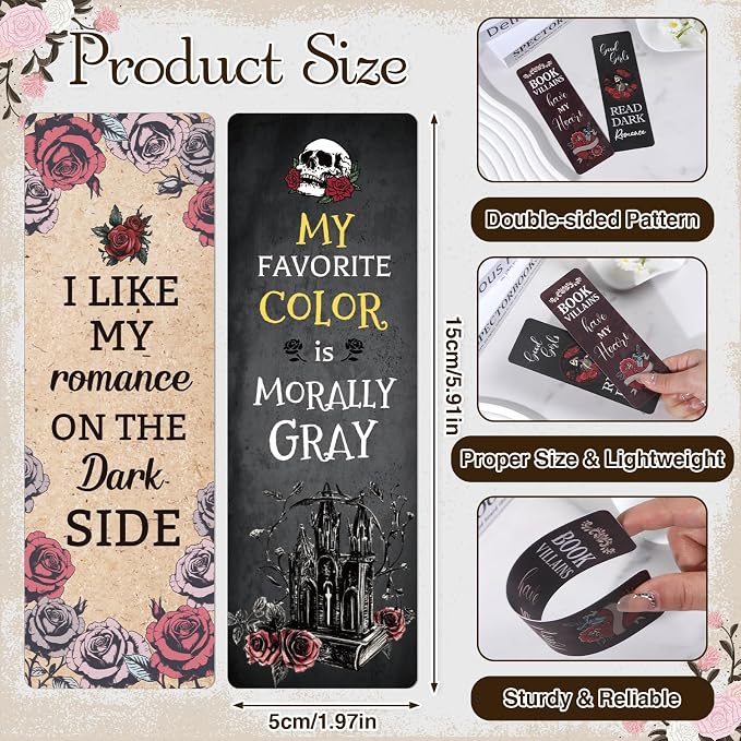 Wxiben Dark Romance Bookmarks Gifts - 20PCS Gothic Book Marks Skeleton Flower Book Markers Double Sided Romantasy Bookmarks Gift for Women Girls Dark Romance Reader Book Lovers Students Teachers