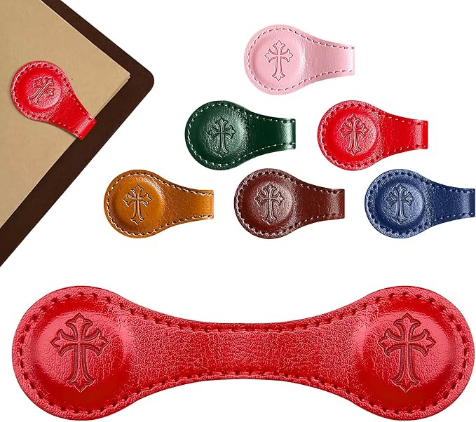 Leather Magnetic Bookmarks, 3D Embossed Alphabet Initial Letter Bookmark, Cute Page Markers for Books, Journals, Planners, Bible, Small Reading Gifts for Women Men, Teachers, Students (Red Cross)